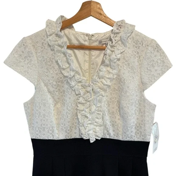 NWT Vintage Sandra Darren Black White Floral Eyelet Dress Size 12 - Picture 5 of 14